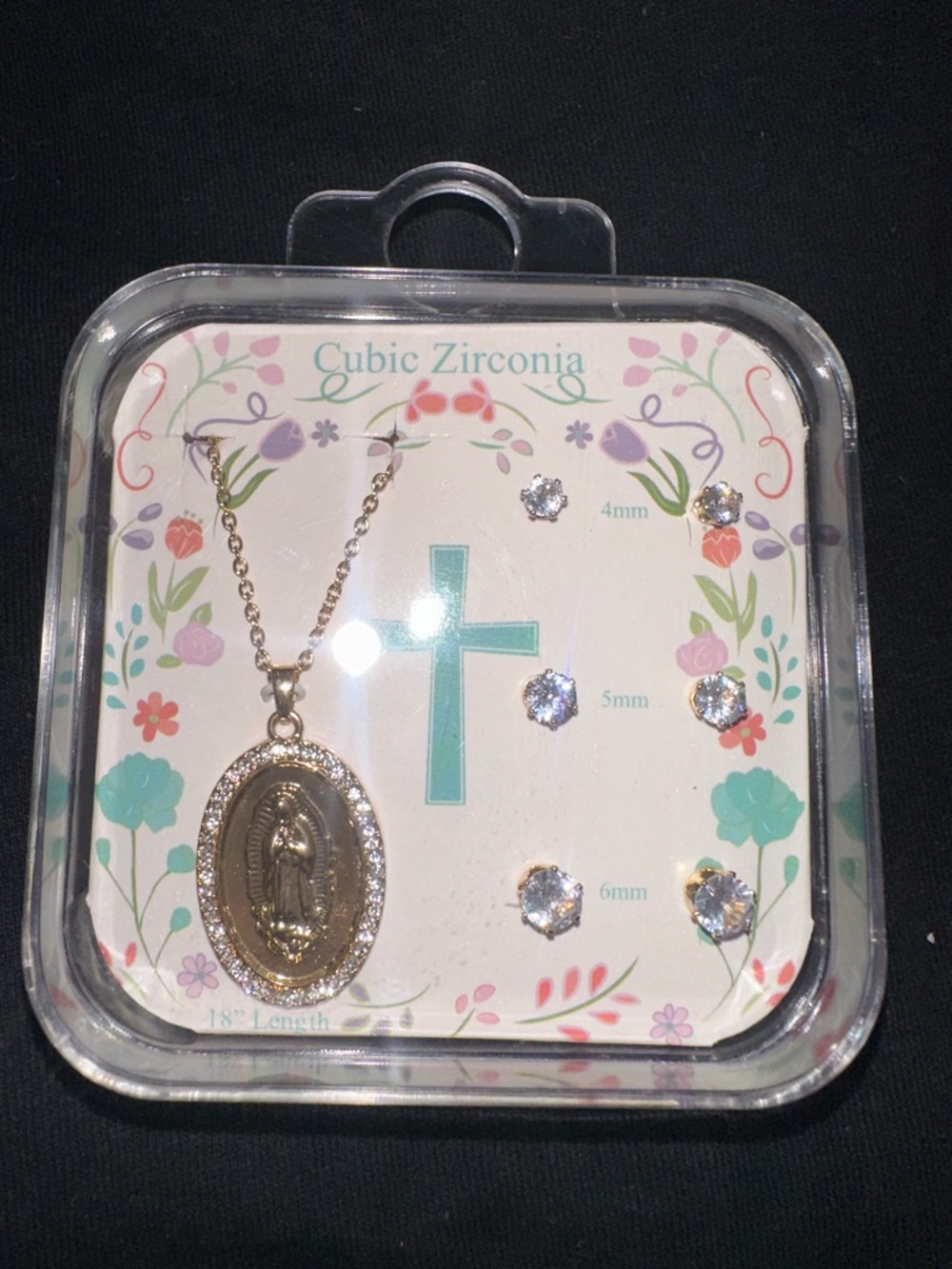 Gold Virgin Mary Pendant Necklace and Stud Earring Set